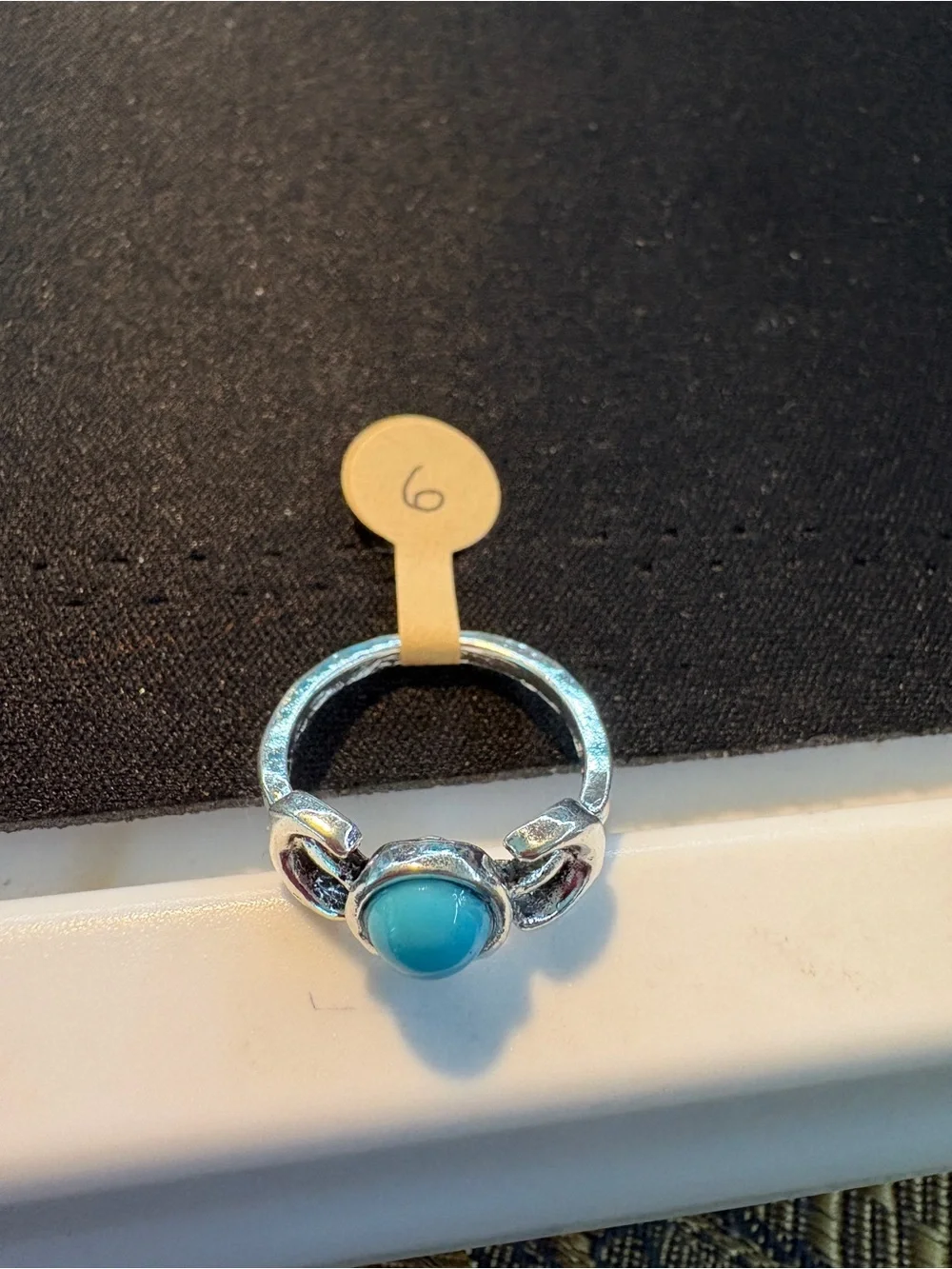 Silver Ring with Turquoise Blue Cabochon Size 6